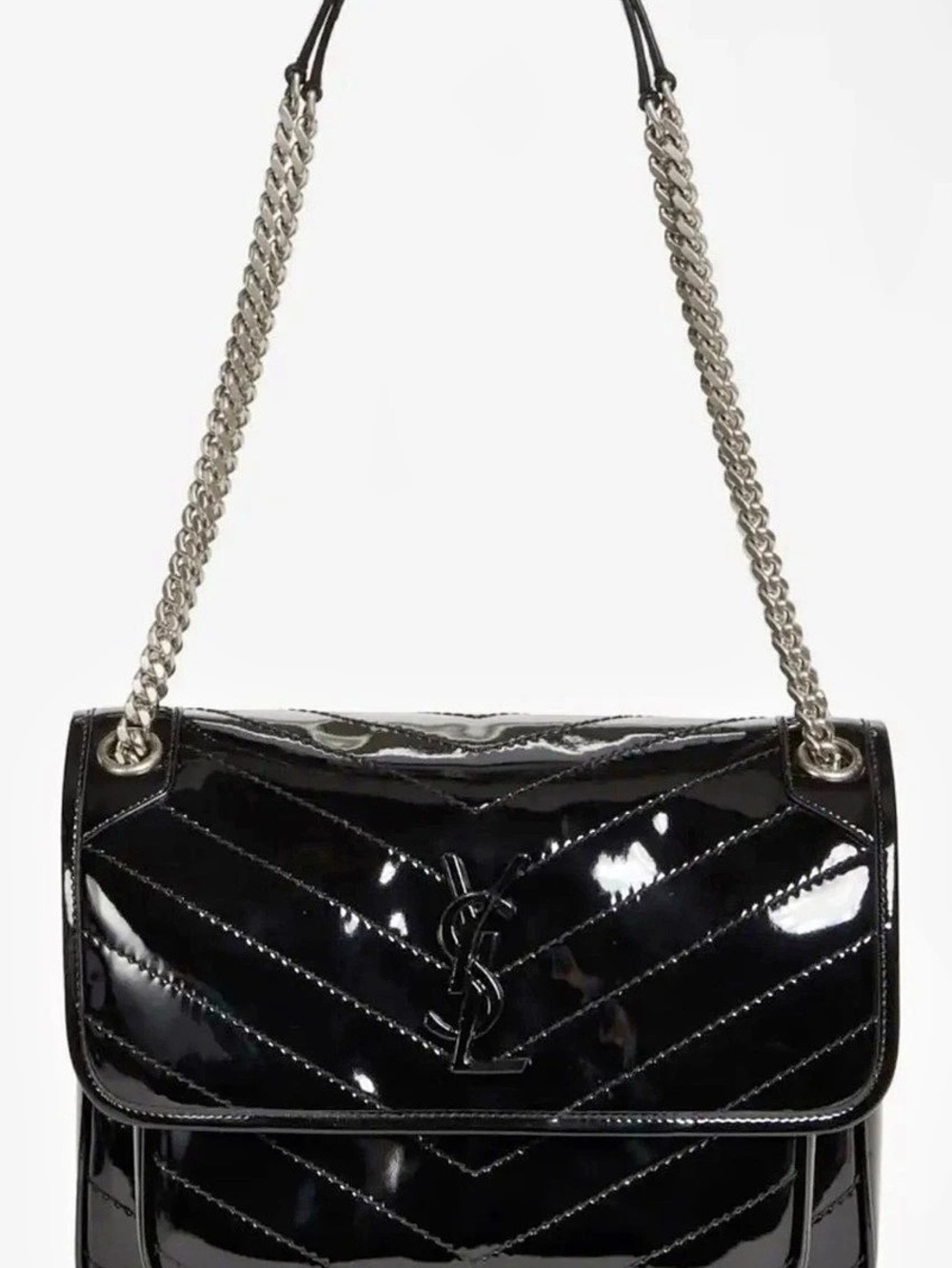 Saint Laurent Medium Niki Shoulder/ Crossbody Bag in Patent Leather Black